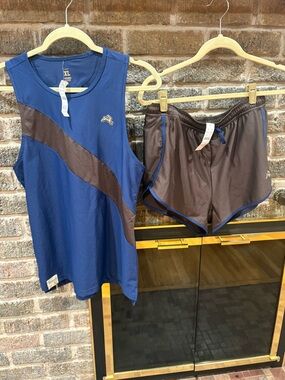 NWT Tracksmith x J.Crew Navy and Brown Performance Mesh Tank and Shorts Set